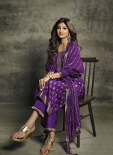 Embroidered Shilpa Shetty Salwar Suit in Purple